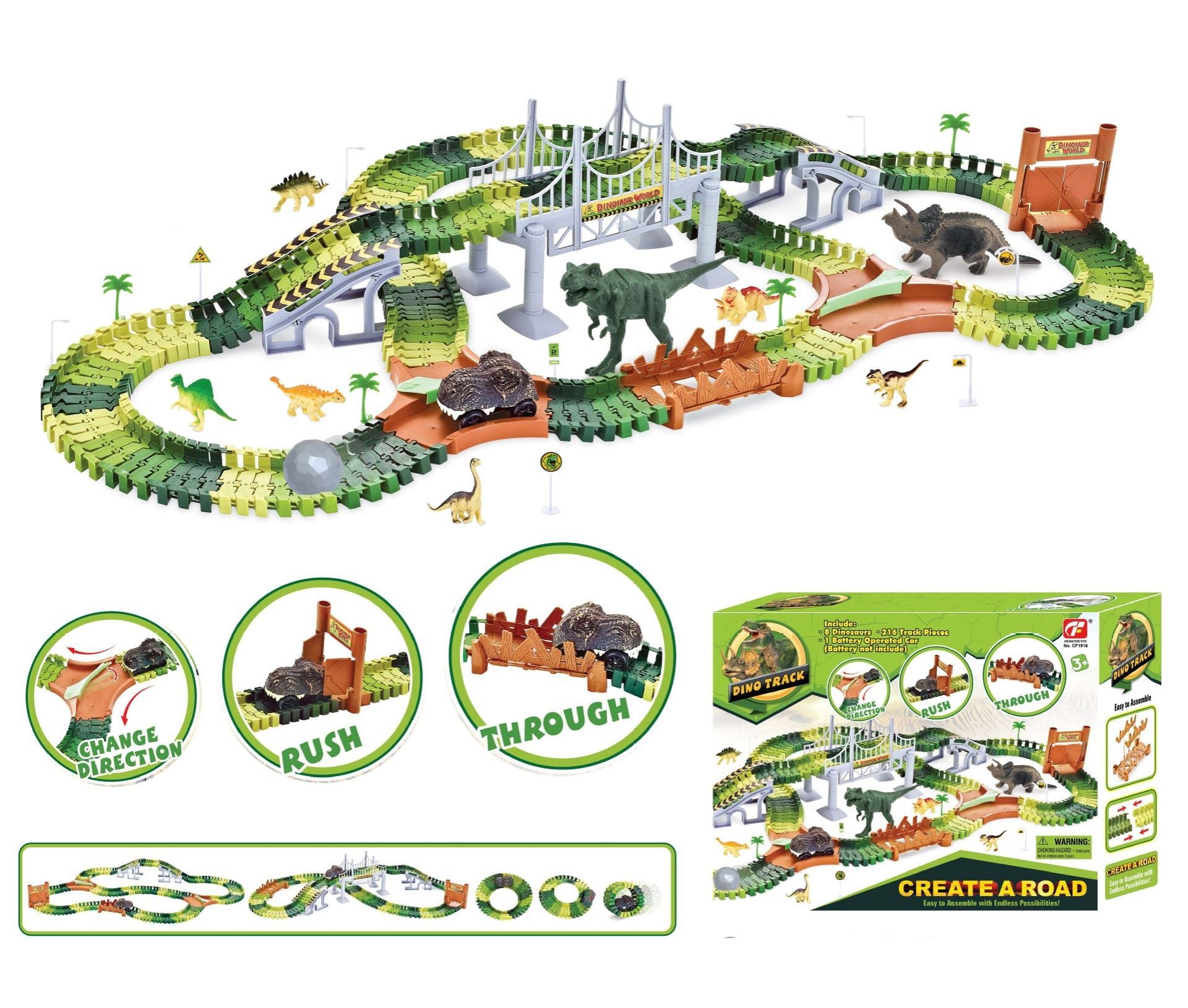 A dinosaur track racing toy suitable for children aged 3-5, creating a dinosaur world road race with a flexible track toy set