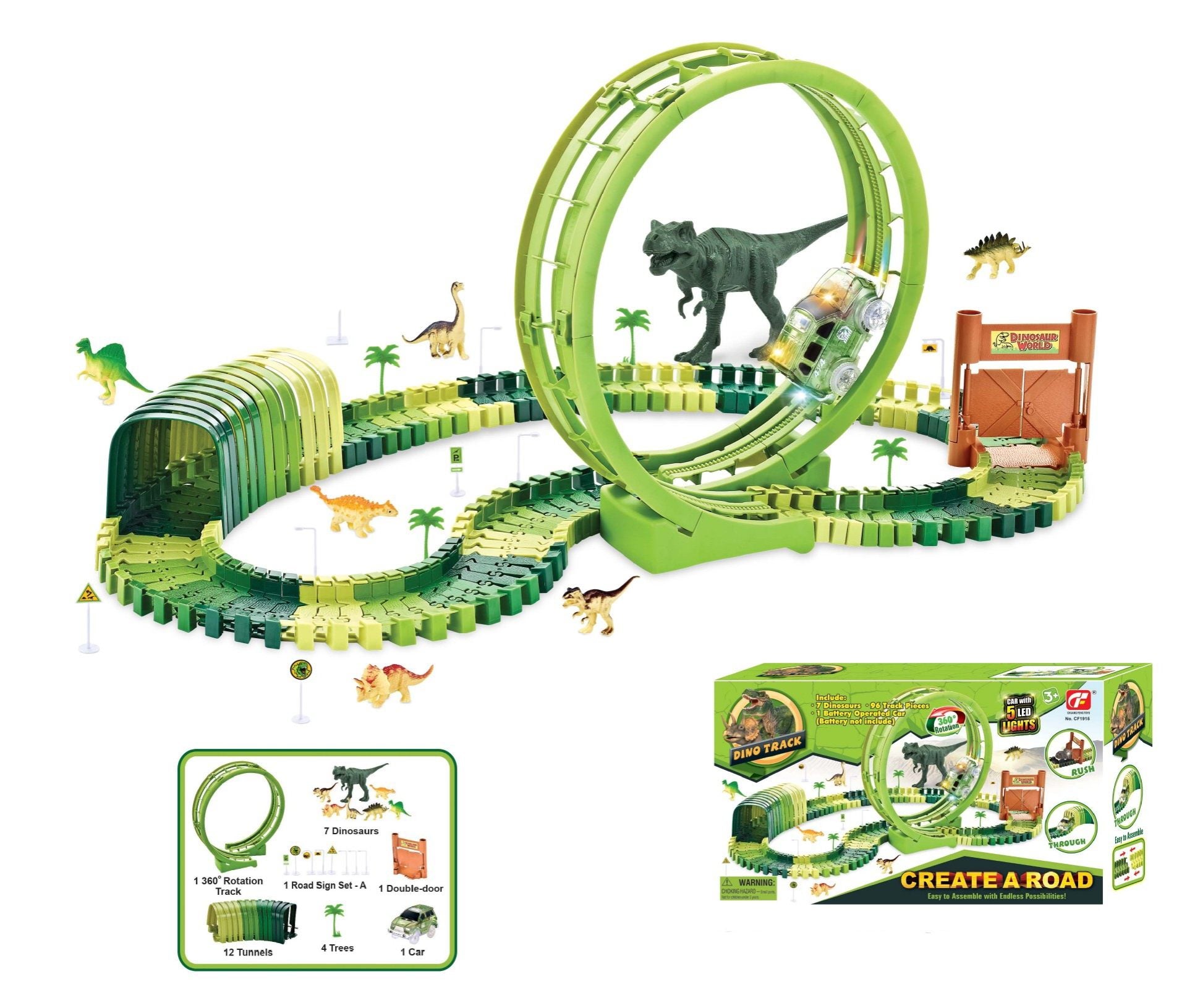 A dinosaur track racing toy suitable for children aged 3-5, creating a dinosaur world road race with a flexible track toy set