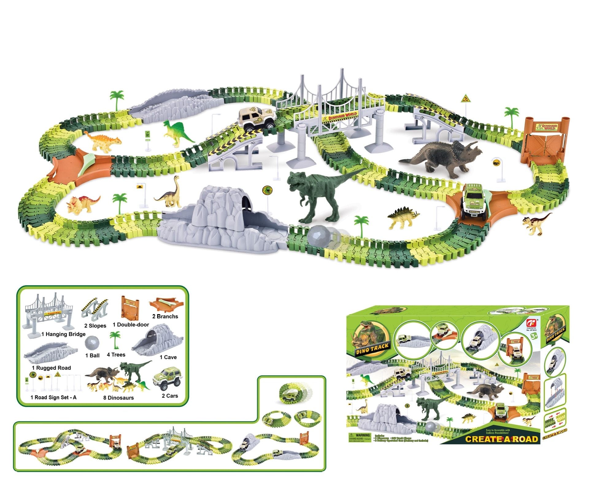 A dinosaur track racing toy suitable for children aged 3-5, creating a dinosaur world road race with a flexible track toy set