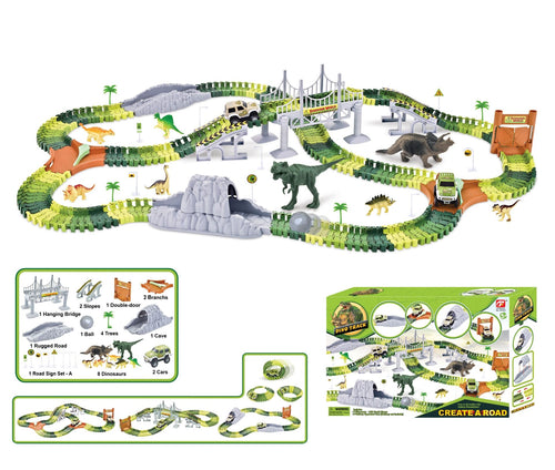 A dinosaur track racing toy suitable for children aged 3-5, creating a dinosaur world road race with a flexible track toy set
