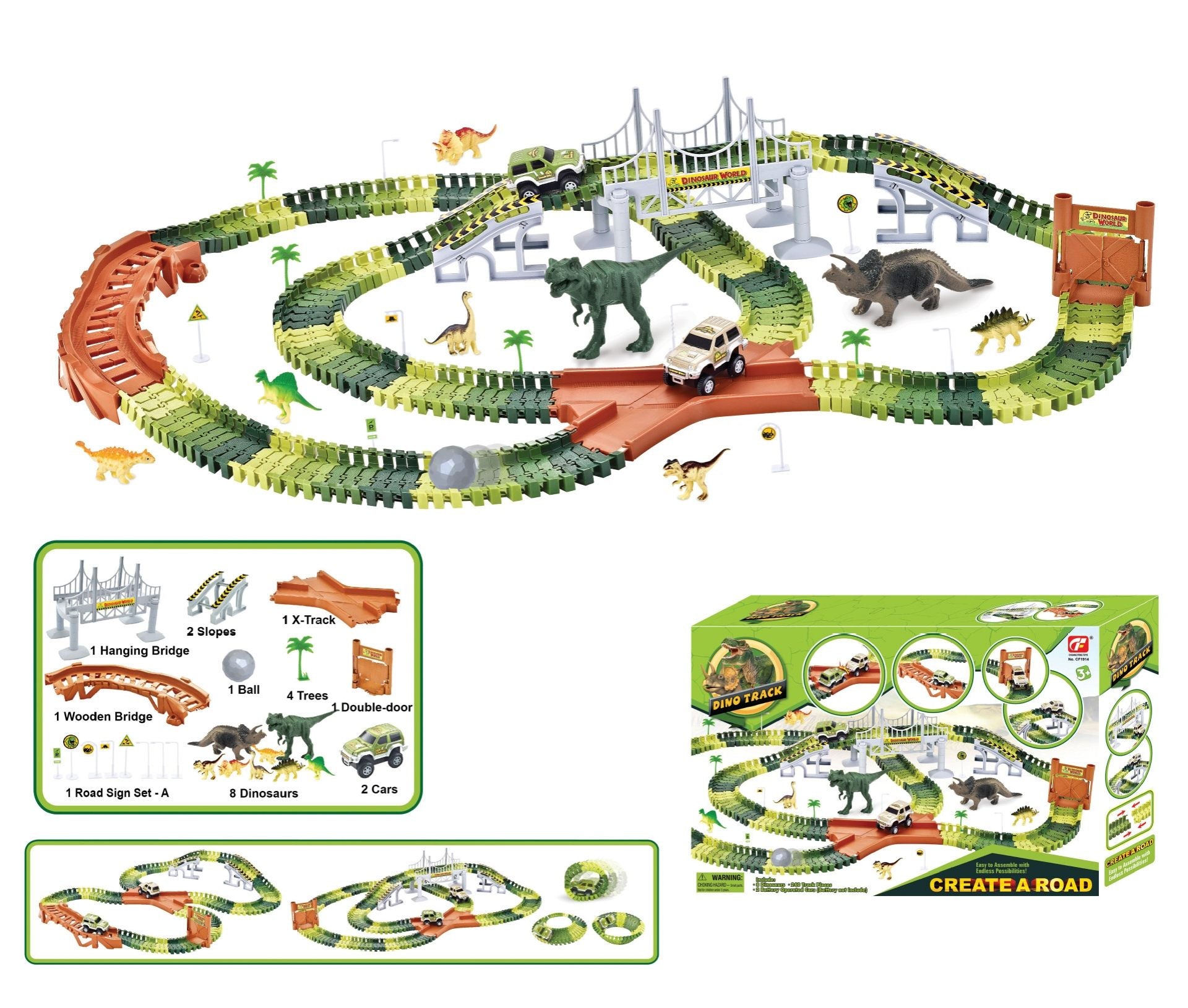 A dinosaur track racing toy suitable for children aged 3-5, creating a dinosaur world road race with a flexible track toy set