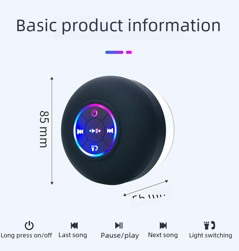 Cross-Border Hot-Selling Large Suction Cup With Light Version Waterproof Bluetooth Speaker Led Colorful Bts07 Gift Speaker With Printable Logo